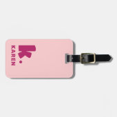 モノグラはっきりしたムイニシャルで名前ピンク・ブルゴーニュ ラゲッジタグ (正面横)