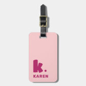 モノグラはっきりしたムイニシャルで名前ピンク・ブルゴーニュ ラゲッジタグ (正面縦)