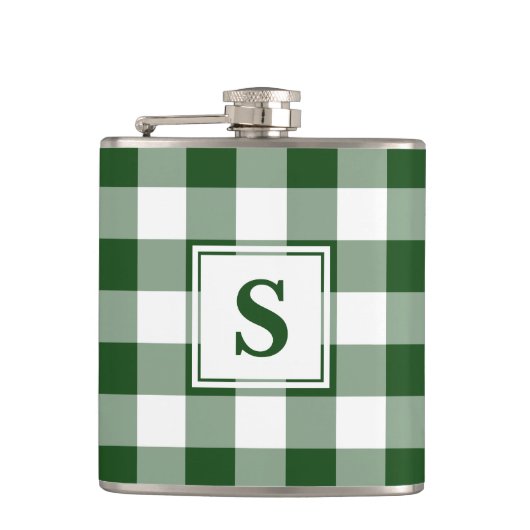 モノグラはっきりしたム付き緑と白の格子縞模様 フラスク (正面)