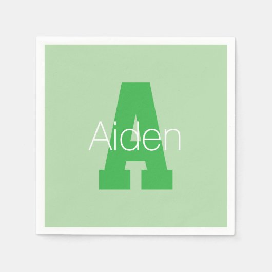 モノグラはっきりしたム | 淡い色の&ケリーグリーン スタンダードカクテルナプキン (正面)