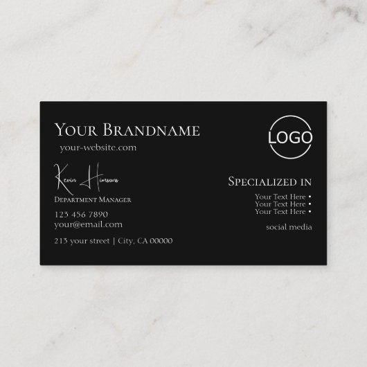 モノグラエレガントムとロゴ付きプレーン白ブラック 名刺 (裏面)