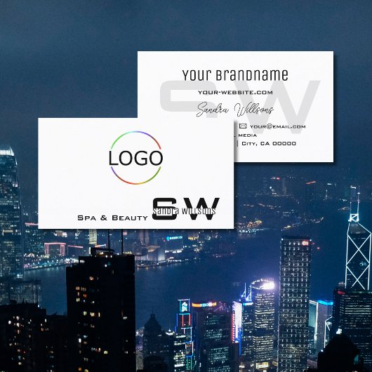 モノグラエレガントムとロゴ付き無地シンプル白 名刺