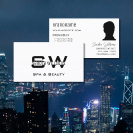 モノグラエレガントムと写真を含むプレーン白モダン 名刺