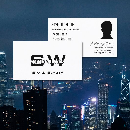 モノグラエレガントムと写真を含むプレーン白モダン 名刺