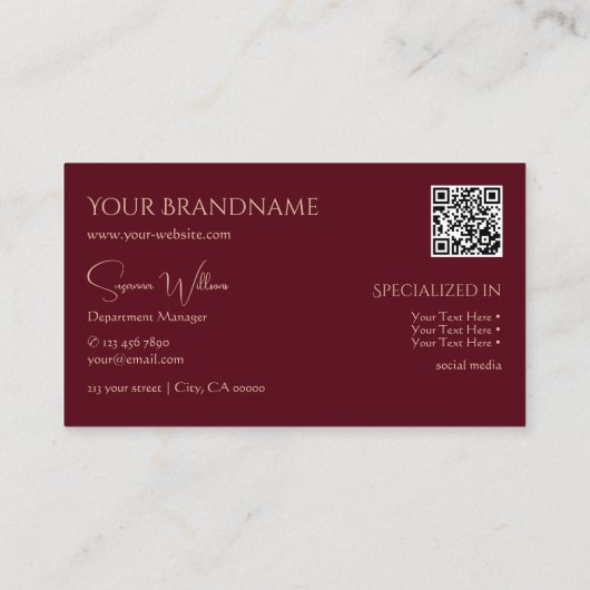 モノグラエレガントムとQRコードで赤いプレーンワイン 名刺 (裏面)