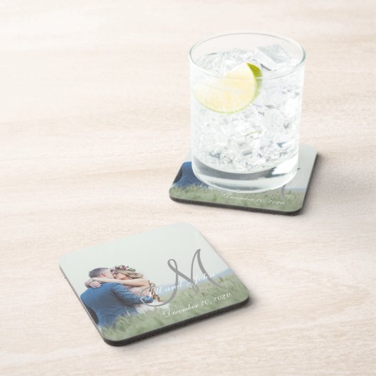 モノグラエレガントムイニシャルフォト結婚ズ コースター (右側)