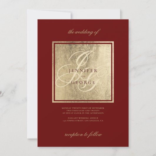 モノグラエレガントムイニシャル金ゴールドバ結婚ルガンディ 招待状 (正面)