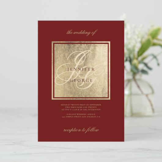 モノグラエレガントムイニシャル金ゴールドバ結婚ルガンディ 招待状 (スタンド正面)