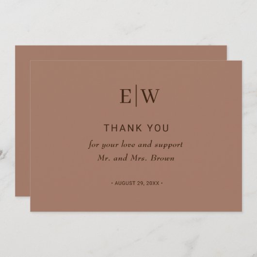 モノグラエレガントムシンプルスのモカ結婚ムース サンキューカード (正面/裏面)