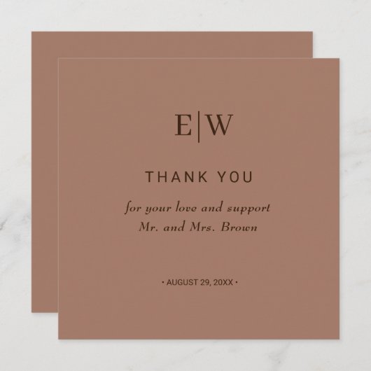 モノグラエレガントムシンプルスのモカ結婚ムース サンキューカード (正面/裏面)