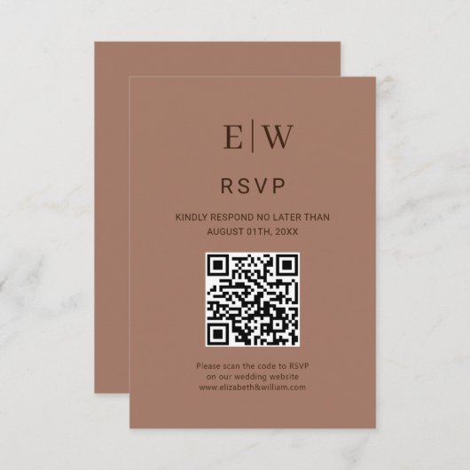 モノグラエレガントムシンプルスのモカ結婚ムース 出欠カード (正面/裏面)