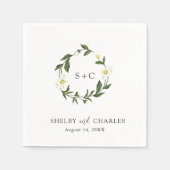 モノグラエレガントムシンプルデイジーフローラ結婚ズ スタンダードカクテルナプキン (正面)