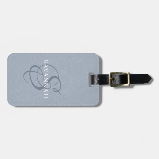 モノグラエレガントムスクリプトダスティーブルーキュートレザー ラゲッジタグ (正面横)