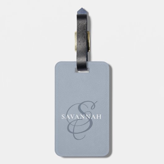 モノグラエレガントムスクリプトダスティーブルーキュートレザー ラゲッジタグ (裏面縦)