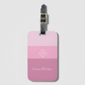 モノグラエレガントムスタイリッシュスクリプト名ピンク ラゲッジタグ (正面縦)