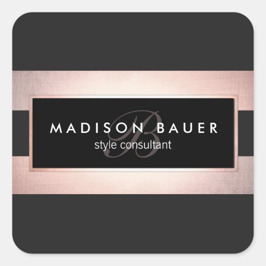 モノグラエレガントムストライプのブラックとバラ金ゴールド スクエアシール (正面)