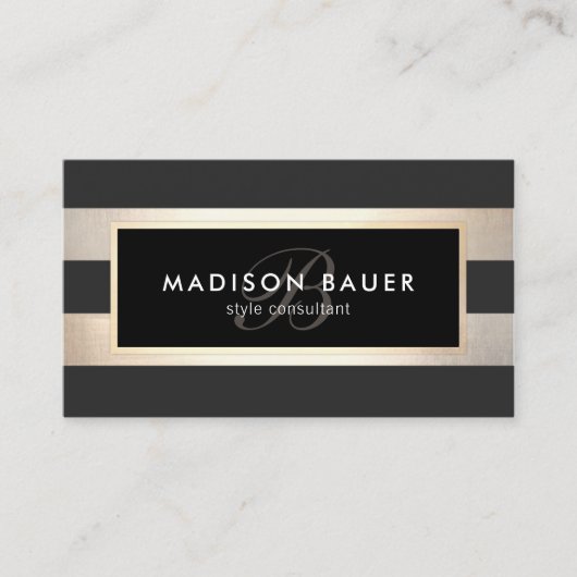 モノグラエレガントムストライプのブラックと金フェイク箔 名刺 (正面)