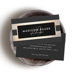 モノグラエレガントムストライプのブラックと金フェイク箔 名刺