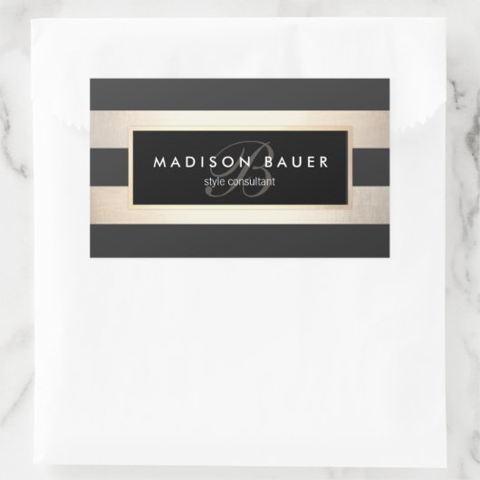 モノグラエレガントムストライプのブラックと金フェイク箔 長方形シール (バッグ)