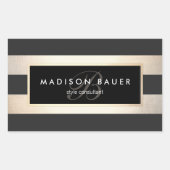 モノグラエレガントムストライプのブラックと金フェイク箔 長方形シール (正面)