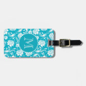 モノグラエレガントムターコイズ&ホワイトフローラダマスク ラゲッジタグ (正面横)
