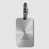 モノグラエレガントムノベルティ銀メタリック ラゲッジタグ (正面縦)