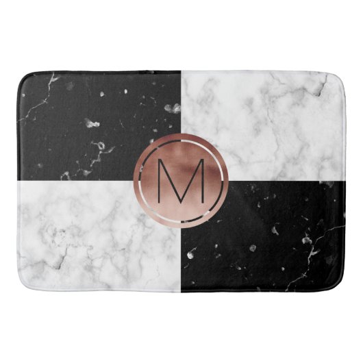 モノグラエレガントムバラ金ゴールド白黒大理石 バスマット (正面)