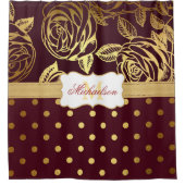 モノグラエレガントムバーガンディ金ゴールドバラ水玉模様 シャワーカーテン (正面)