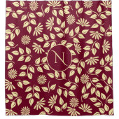 モノグラエレガントムパステル葉デイジーブルグンディ シャワーカーテン (正面)