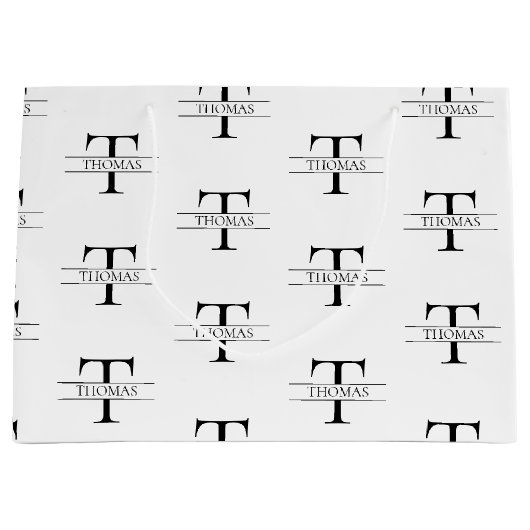 モノグラエレガントムパーソナライズされた名前をカスタムするパターン ラージペーパーバッグ (正面)