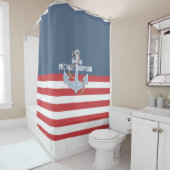 モノグラエレガントムビーチハウスいかりネイビストライプー シャワーカーテン (インサイチュ)