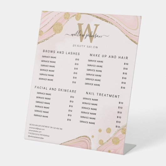 モノグラエレガントムピンク金ゴールド大理石ゲート価格表 台座サイン (正面)