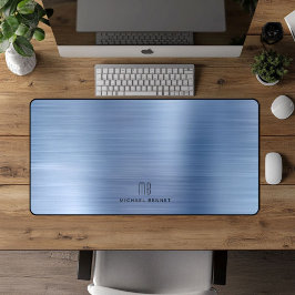 モノグラエレガントムフェイクブルーブラシ仕上げ金属 デスクマット