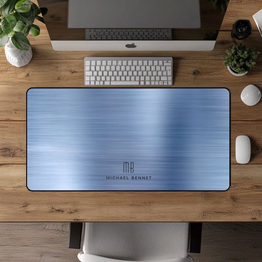 モノグラエレガントムフェイクブルーブラシ仕上げ金属 デスクマット