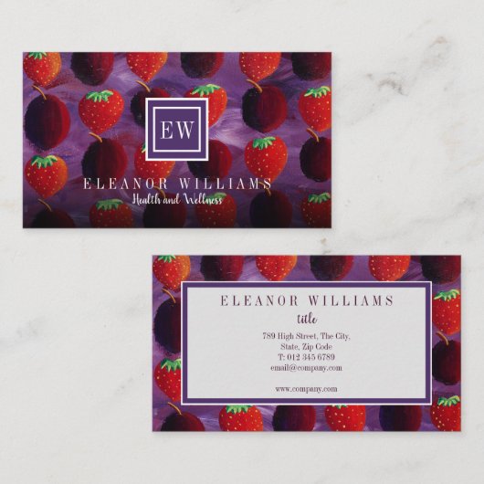 モノグラエレガントムフルーツイチゴのプラム 名刺 (正面/裏面)