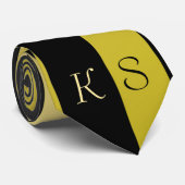 モノグラエレガントムブラックとストライプ金ゴールドメンズ ネクタイ (ロール)