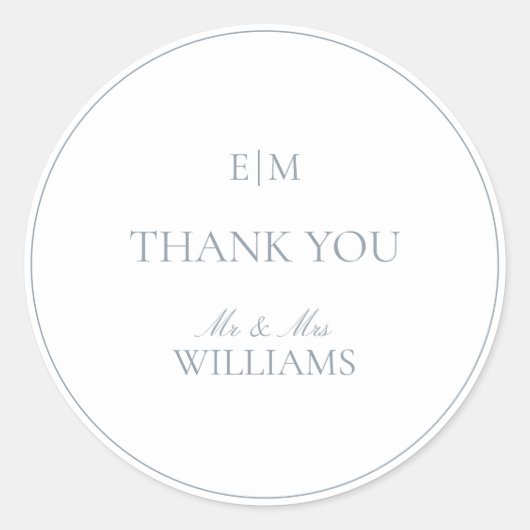 モノグラエレガントムブルーありがとうご結婚ざい ラウンドシール (正面)