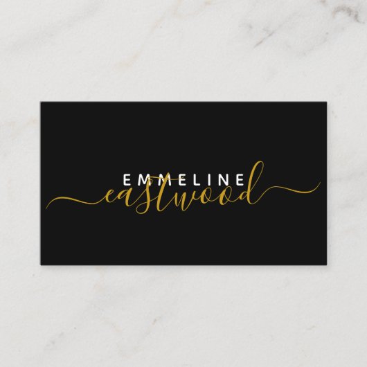 モノグラエレガントムミニマルシック黒金ゴールドスクリプト コーリングカード (正面)