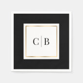 モノグラエレガントムミニマル白黒結婚金ゴールド スタンダードカクテルナプキン (正面)