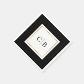 モノグラエレガントムミニマル白黒結婚金ゴールド スタンダードカクテルナプキン (角)