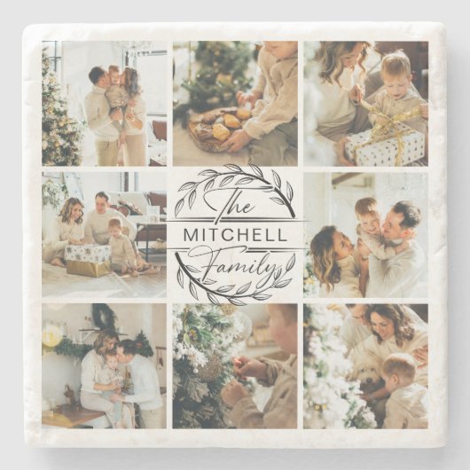 モノグラエレガントムモダンイニシャルファミリー名写真 ストーンコースター (正面)