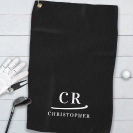 モノグラエレガントムモダンイニシャル名白黒 ゴルフタオル