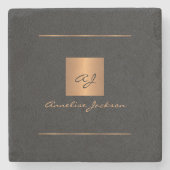 モノグラエレガントムモダンイニシャル名black金ゴールド ストーンコースター (正面)