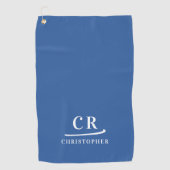 モノグラエレガントムモダンイニシャル名Blue White ゴルフタオル (正面)