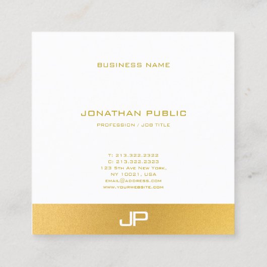 モノグラエレガントムモダンテンプレートトレンディー金ゴールド スクエア名刺 (裏面)