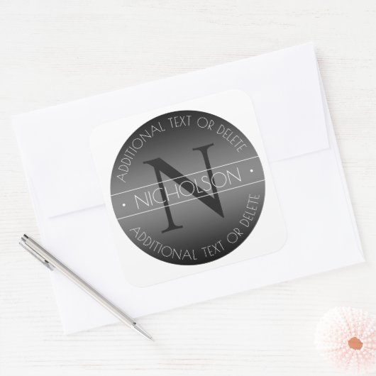 モノグラエレガントムモダンブラックとホワイトシェーディング スクエアシール (封筒)