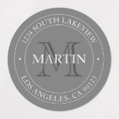 モノグラエレガントムモダンホワイトとグレー |防水 ラベル (デザイン1)