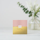 モノグラエレガントムモダン金ゴールド、ドット スクエア名刺 (スタンド正面)