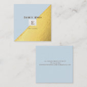 モノグラエレガントムモダン金ゴールド、ライトブルー スクエア名刺 (正面/裏面)