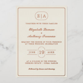 モノグラエレガントムモダン金フォイル結婚ズ 箔招待状